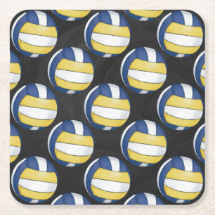 Dessous-de-verre Carré En Papier Motifs de volley-ball bleu et jaune
