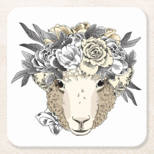 Dessous-de-verre Carré En Papier Moutons floraux de halo