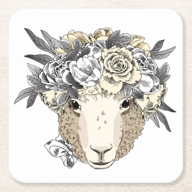 Dessous-de-verre Carré En Papier Moutons floraux de halo (Devant)
