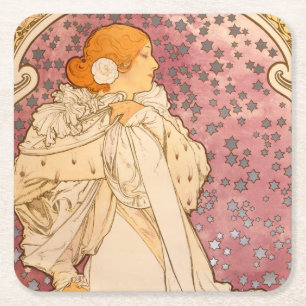 Dessous-de-verre Carré En Papier Mucha Art nouveau femme beauté