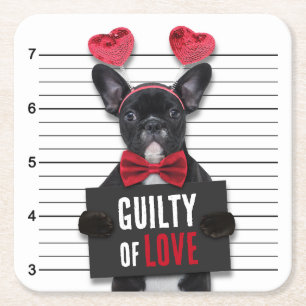 Dessous-de-verre Carré En Papier Mugshot Coupable Aimer Chien Saint Valentin Drôle