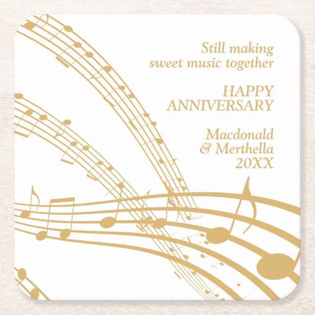 Dessous-de-verre Carré En Papier Musique moderne Gold SWEET Happy Anniversaire (Devant)