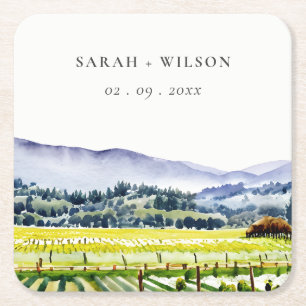 Dessous-de-verre Carré En Papier Napa Valley Watercolor Vineyard Paysage Mariage