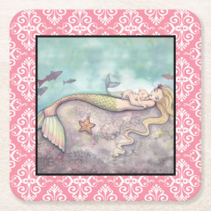 Dessous-de-verre Carré En Papier Nappe de douche pour bébé Mermaid Mother and Baby