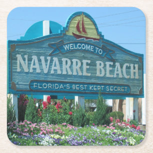 Dessous-de-verre Carré En Papier Navarre Beach, Floride, Affiche de bienvenue