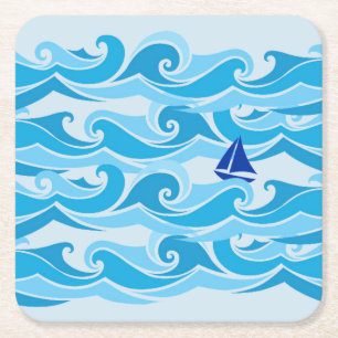 Dessous-de-verre Carré En Papier Navigation des vagues sur le bateau à voile