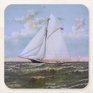 Dessous-de-verre Carré En Papier Navire de voile antique sloop yacht voilier océan