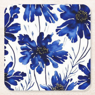 Dessous-de-verre Carré En Papier Navy blue flower pattern