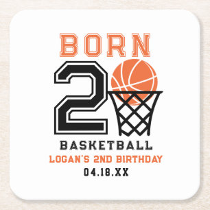 Dessous-de-verre Carré En Papier Né 2 Basketball   2e anniversaire du garçon sporti