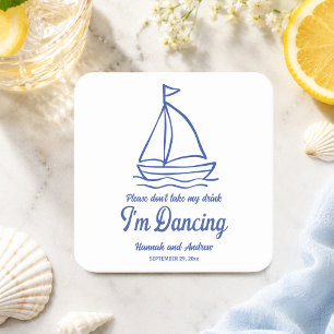 Dessous-de-verre Carré En Papier Ne prenez pas mon bateau chic de mariage de boisso