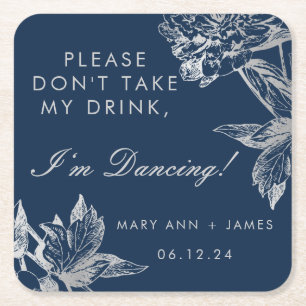 Dessous-de-verre Carré En Papier "Ne prenez pas mon verre" Simple Floral Silver Nav