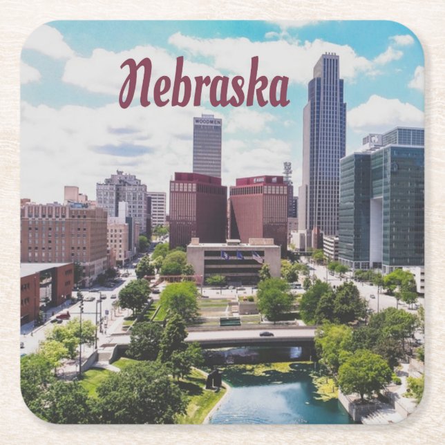 Dessous-de-verre Carré En Papier Nebraska City Skyline Omaha (Devant)