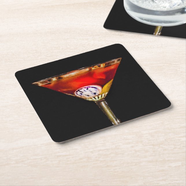 Dessous-de-verre Carré En Papier Negroni en verre d'art (Incliné)