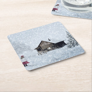 Dessous-de-verre Carré En Papier Neige de Noël au Cabine