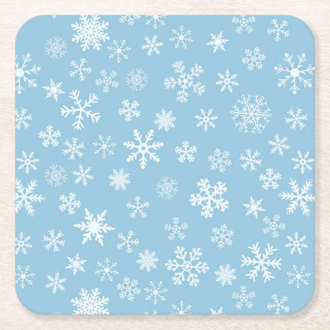 Dessous-de-verre Carré En Papier Neige sur l'arrière - plan bleu-clair (Devant)