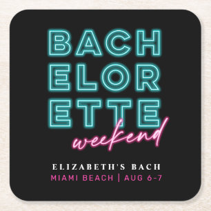 Dessous-de-verre Carré En Papier Neon Blue & Pink Bachelorette Week-end