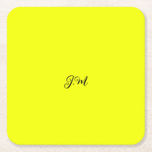 Dessous-de-verre Carré En Papier néon fluorescent jaune couleur unie initiales nom