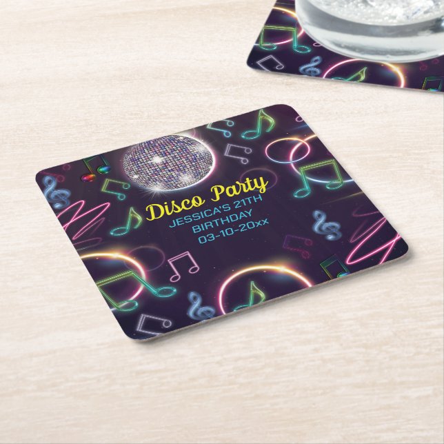 Dessous-de-verre Carré En Papier Neon Glow Disco Dance Anniversaire (Incliné)