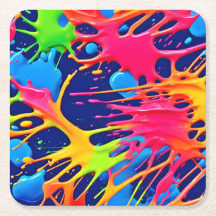 Dessous-de-verre Carré En Papier Neon Splatter : L'art Abstrait