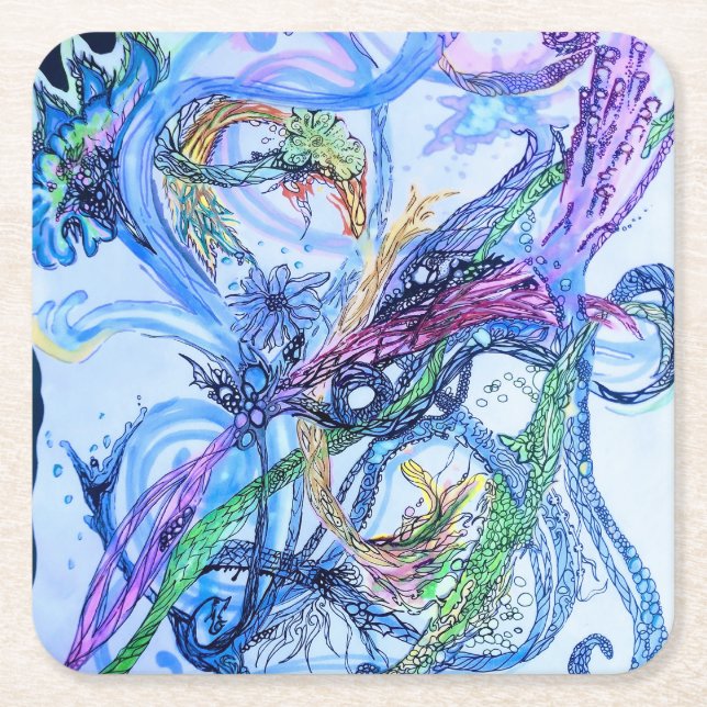 Dessous-de-verre Carré En Papier Neuron aquatique (Devant)