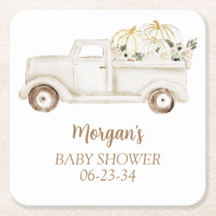 Dessous-de-verre Carré En Papier Neutre Beige Petit Citrouille Baby shower mignon