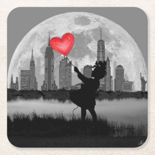Dessous-de-verre Carré En Papier NEW YORK Full Moon Girl Heart Baloon Papier Buvard