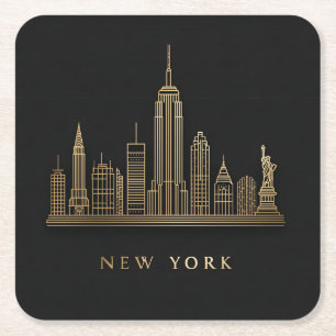 Dessous-de-verre Carré En Papier New York Skyline Gold Line Art