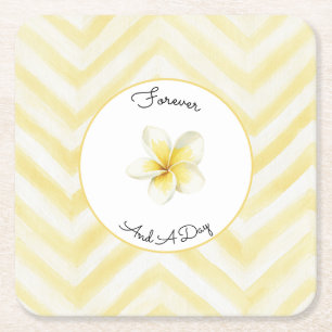 Dessous-de-verre Carré En Papier Noces Fleur de Plumeria à Rayures Zigzag Jaunes