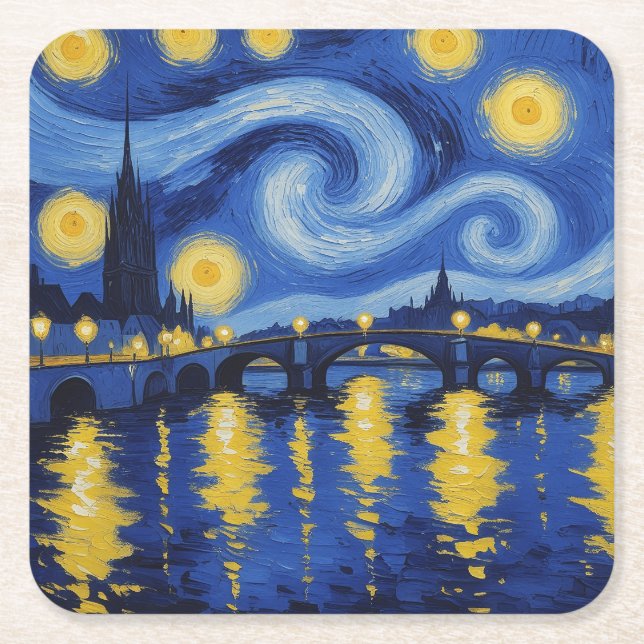 Dessous-de-verre Carré En Papier Noche estrellada sobre el rio (Devant)