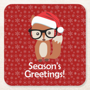 Dessous-de-verre Carré En Papier Noël animal mignon en verre de Fox de vacances de