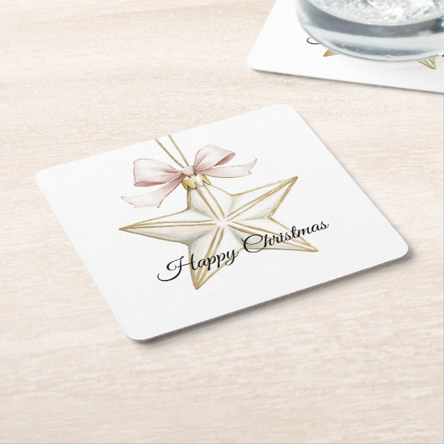 Dessous-de-verre Carré En Papier Noël Chic Rose White Bow Star (Incliné)