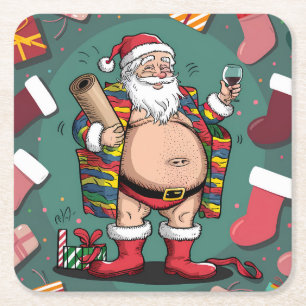 Dessous-de-verre Carré En Papier Noël de père marrant mignon