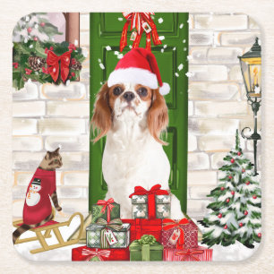 Dessous-de-verre Carré En Papier Noël du chien Cavalier King