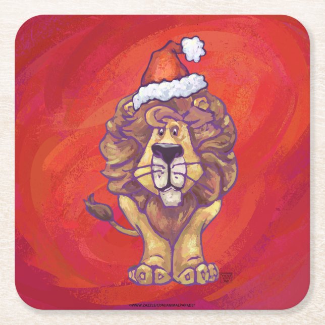 Dessous-de-verre Carré En Papier Noël du lion en rouge (Devant)