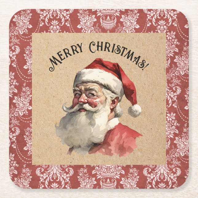 Dessous-de-verre Carré En Papier Noël du Père Noël vintage (Devant)