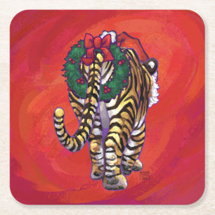 Dessous-de-verre Carré En Papier Noël du tigre en rouge