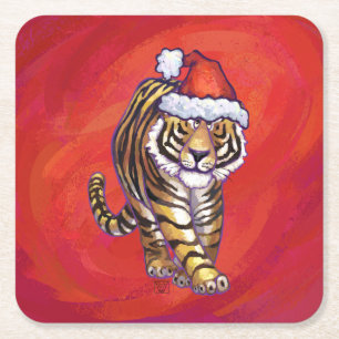 Dessous-de-verre Carré En Papier Noël du tigre en rouge