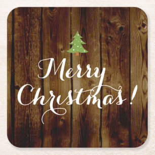 Dessous-de-verre Carré En Papier Noël en bois vintage de pays Joyeux