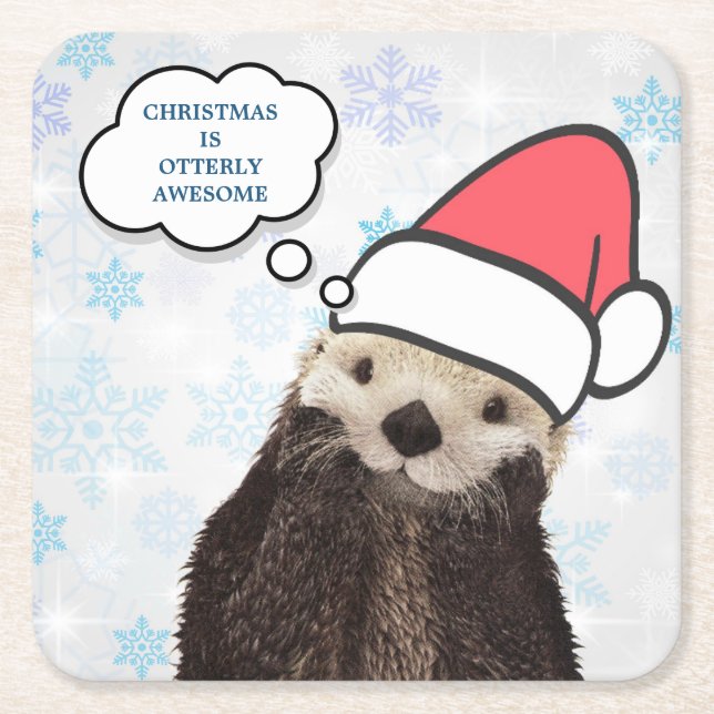 Dessous-de-verre Carré En Papier Noël est vraiment génial Otter Pun (Devant)