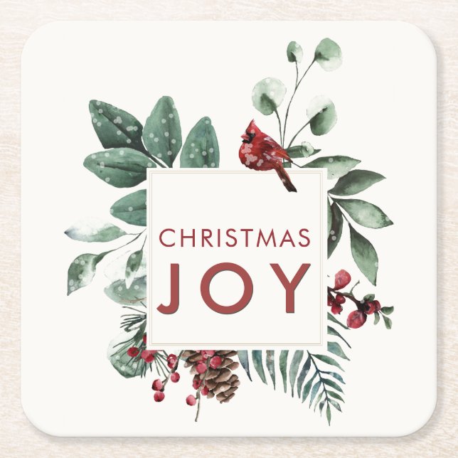 Dessous-de-verre Carré En Papier Noël Joie Cardinal Bird Berries (Devant)