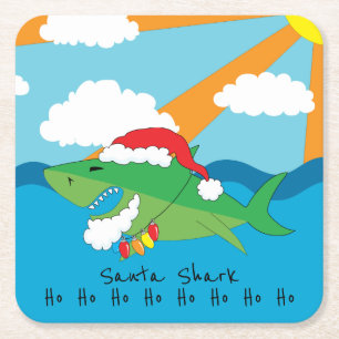 Dessous-de-verre Carré En Papier Noël Joyeux Père Noël Shark Carré Dessous de verre