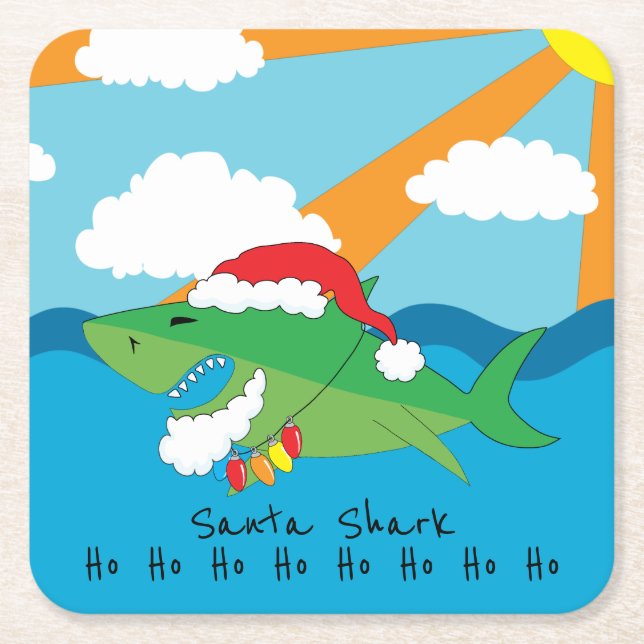 Dessous-de-verre Carré En Papier Noël Joyeux Père Noël Shark Carré Dessous de verre (Devant)