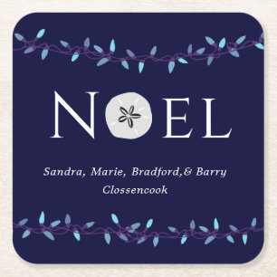 Dessous-de-verre Carré En Papier Noel Marine Blue Sand Dollar Nautique Noël