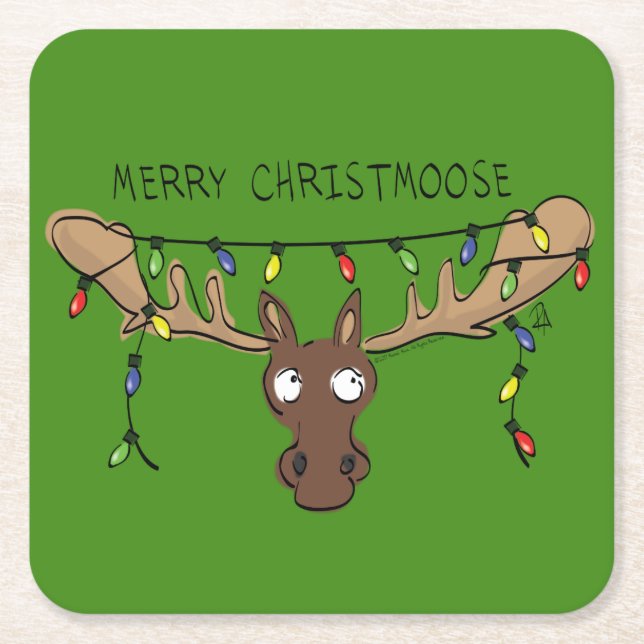 Dessous-de-verre Carré En Papier Noël Moose mignonne drôle Christmoose (Devant)