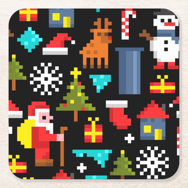 Dessous-de-verre Carré En Papier Noël Pixel (Devant)