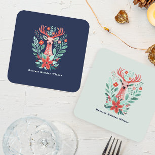 Dessous-de-verre Carré En Papier Noël Reinder Floral Mint Holiday