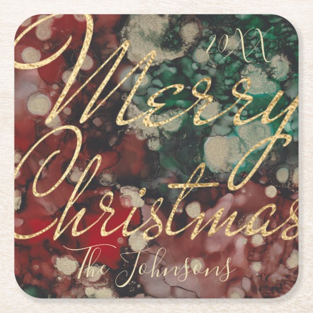 Dessous-de-verre Carré En Papier Noël Rouge or (Devant)