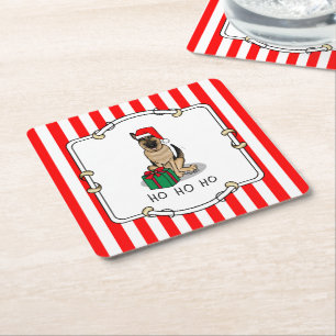 Dessous-de-verre Carré En Papier Noël Santa Hat Allemand Berger Chien mignonne