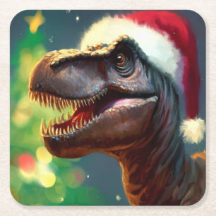 Dessous-de-verre Carré En Papier Noël T-Rex 2