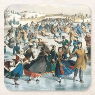 Dessous-de-verre Carré En Papier Noël victorien Central Park Currier & Ives